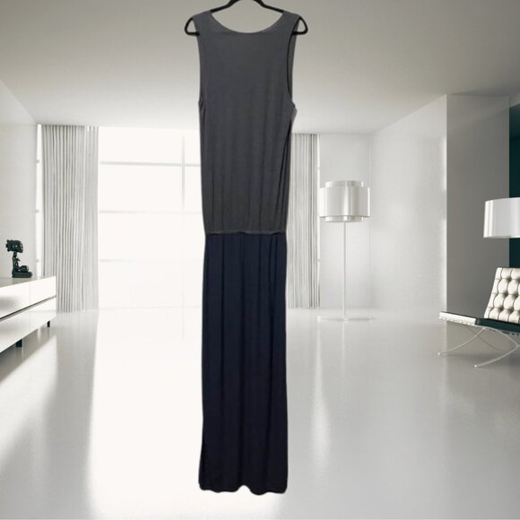 Monrow Grey and Blue Maxi Dress – V-Neck, Side Slit, Elastic Waist, Size Medium - Picture 7 of 10